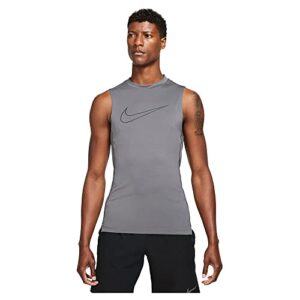 nike pro dri-fit men's tight fit sleeveless tank top (as1, alpha, l, regular, regular, dark gray/black, large)
