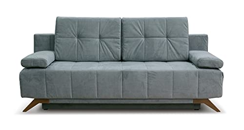 RINOLO Modern Serena Sleeper Sofa - Storage Pull Out Couch Convertible Sofa Bed, Pine Wood, Velvet Upholstery, Pocket Sinuous Springs, Made in Europe, Queen Size 80in W x 39in D x 37in H – Dark Grey