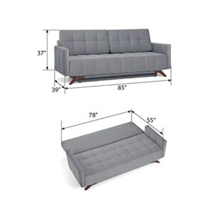 RINOLO Modern Serena Sleeper Sofa - Storage Pull Out Couch Convertible Sofa Bed, Pine Wood, Velvet Upholstery, Pocket Sinuous Springs, Made in Europe, Queen Size 80in W x 39in D x 37in H – Dark Grey