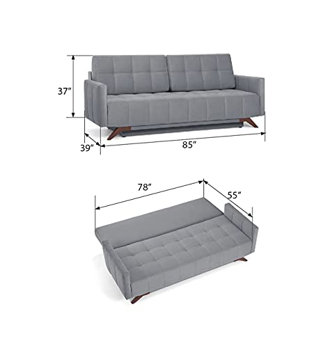 RINOLO Modern Serena Sleeper Sofa - Storage Pull Out Couch Convertible Sofa Bed, Pine Wood, Velvet Upholstery, Pocket Sinuous Springs, Made in Europe, Queen Size 80in W x 39in D x 37in H – Dark Grey