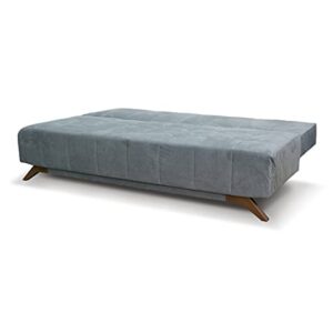 RINOLO Modern Serena Sleeper Sofa - Storage Pull Out Couch Convertible Sofa Bed, Pine Wood, Velvet Upholstery, Pocket Sinuous Springs, Made in Europe, Queen Size 80in W x 39in D x 37in H – Dark Grey