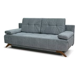 RINOLO Modern Serena Sleeper Sofa - Storage Pull Out Couch Convertible Sofa Bed, Pine Wood, Velvet Upholstery, Pocket Sinuous Springs, Made in Europe, Queen Size 80in W x 39in D x 37in H – Dark Grey