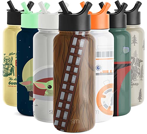 Simple Modern Star Wars Chewbacca Water Bottle with Straw Lid Vacuum Insulated Stainless Steel Metal Thermos | Gifts for Women Men Reusable Leak Proof Flask | Summit Collection | 32oz Chewbacca