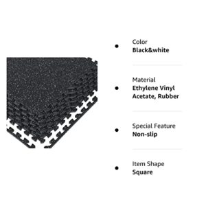 1/2in Thick 48 Sq Ft Rubber Top High Density EVA Foam Exercise Gym Mats Non-slip 12 Pcs - Interlocking Puzzle Floor Tiles for Home Gym Heavy Workout Equipment Flooring - 24 x 24in Tile, Black & White