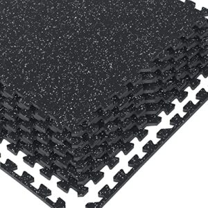 1/2in thick 48 sq ft rubber top high density eva foam exercise gym mats non-slip 12 pcs - interlocking puzzle floor tiles for home gym heavy workout equipment flooring - 24 x 24in tile, black & white