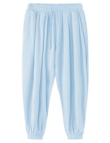 COOFANDY Men's Cotton Linen Pants Wide Leg Pants Baggy Harem Pants Beach Trousers Sky Blue