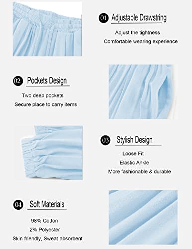 COOFANDY Men's Cotton Linen Pants Wide Leg Pants Baggy Harem Pants Beach Trousers Sky Blue