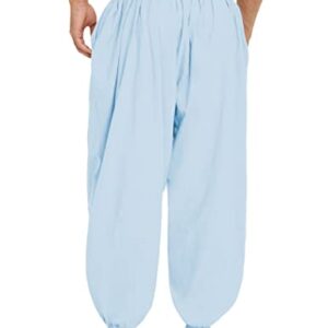 COOFANDY Men's Cotton Linen Pants Wide Leg Pants Baggy Harem Pants Beach Trousers Sky Blue