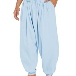 COOFANDY Men's Cotton Linen Pants Wide Leg Pants Baggy Harem Pants Beach Trousers Sky Blue