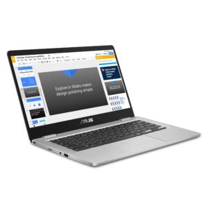 ASUS Chromebook C423, 14.0" FHD NanoEdge-display with 180 Degree-Hinge, Intel Celeron N3350-Processor, 4GB-RAM, 32GB eMMC Storage, Zero-Touch Enrollment, Chrome OS, Silver, C423NA-DB42F