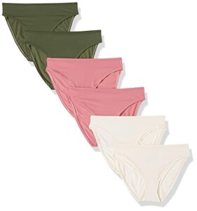 amazon essentials women's high cut underwear (available in plus size), pack of 6, mauve/blush/dark khaki green, large