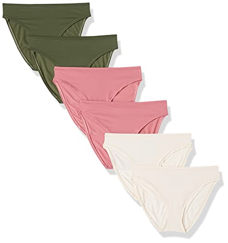 Amazon Essentials Women's High Cut Underwear (Available in Plus Size), Pack of 6, Mauve/Blush/Dark Khaki Green, Large