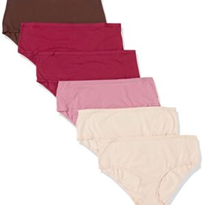 Amazon Essentials Women's Cotton Midi Brief Underwear (Available in Plus Size), Pack of 6, Warm Tones, Large