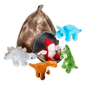 passionfruit stuffed toy dinosaur animal set – set of 5 dino stuff toy for toddlers – with volcano zipper carry bag – bright & vibrant plush toy set – stuffed dinosaur toy for kids –easy to carry