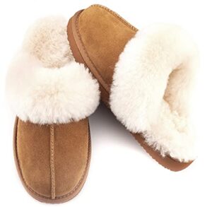 parfeying women's sheepskin house slippers indoor outdoor shearling shoes for women,l21605 chestnut 11us