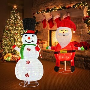 lighted snowman outdoor christmas decorations, set of 2 collapsible 36 inch snowman 32 inch santa 100 leds plug-in power fluffy foldable pop up holiday display for christmas indoor outdoor yard décor