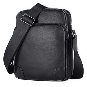 augus leather messenger crossbody shoulder bag for men work business casual adjustable straps (black-1)