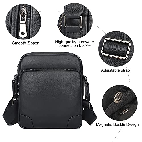 Augus Leather Messenger Crossbody Shoulder Bag for Men Work Business Casual Adjustable Straps (black-1)