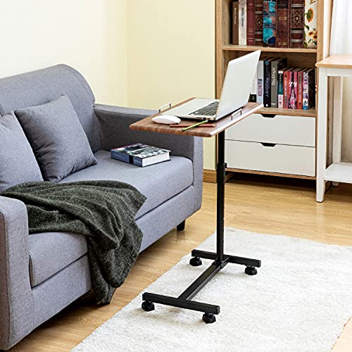 Home Zone Living Overbed C Table, Adjustable Height with Wheels, Brown