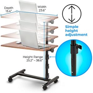 Home Zone Living Overbed C Table, Adjustable Height with Wheels, Brown