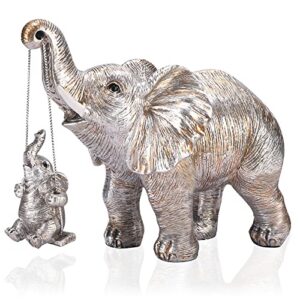 zj whoest elephant statue. elephant decor brings good luck, health, strength. elephant gifts for women, mom gifts. decorations applicable home, office, bookshelf tv stand, shelf, living room - silver