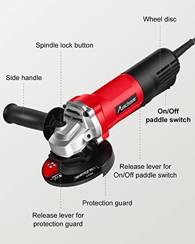 AVID POWER Angle Grinder with Paddle Switch, 8 Amp Metal Grinder with 4-1/2 Inch Grinding Wheel 12000 RPM Electric Angle Grinder Tool with Adjustable Side Handle