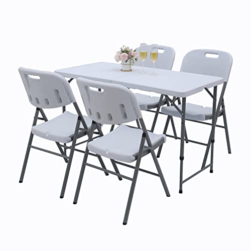 LAKHOW 53d Folding Chair, 4-Piece White Plastic Chair, Stackable Indoor and Outdoor Chairs, for Wedding Backyard Activities, Conference Room Festivals （(4 Pack)