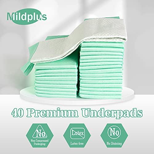 MILDPLUS Disposable Underpads with Adhesive Tapes 23'' X 36'' Chucks Pads Heavy Absorbency Incontinence Pads, Waterproof Pee Pads, Thicker Chux Pads for Unisex Adult, Kids and Pet (40 Count)