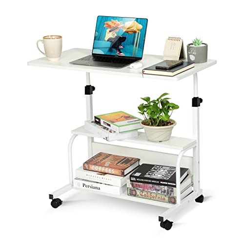 Laptop Desk Adjustable Desk Small Standing Desk Home Office Desks for Small Spaces Portable Desk Table for Bedrooms, 31.5" White Uplift Student Study Desk Mobile Rolling Computer Work Desk on Wheels