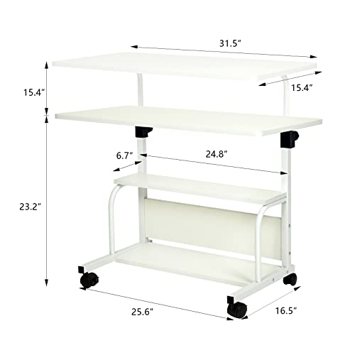 Laptop Desk Adjustable Desk Small Standing Desk Home Office Desks for Small Spaces Portable Desk Table for Bedrooms, 31.5" White Uplift Student Study Desk Mobile Rolling Computer Work Desk on Wheels