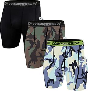 holure men's 3 pack sport compression shorts compression underwear,black/camo blue/camo green 11-m