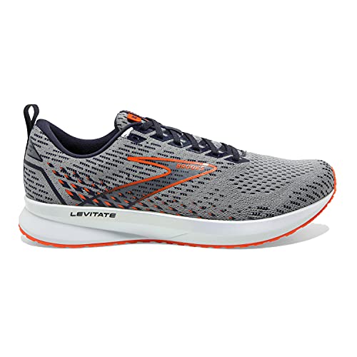 Brooks Men's Levitate 5 Neutral Running Shoe - Grey/Peacoat/Flame - 9.5 Medium