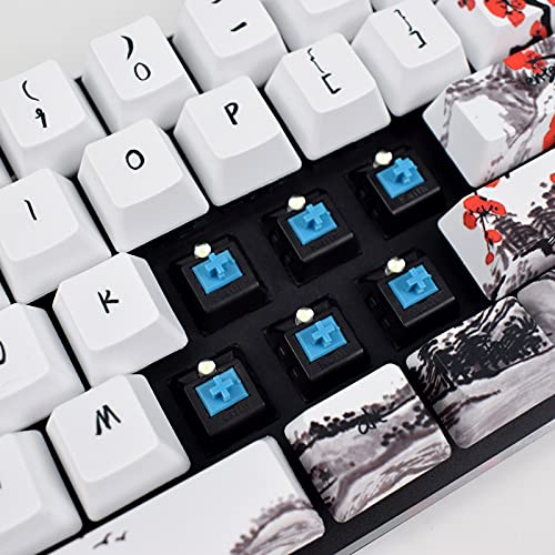 MOLGRIA Keycaps 71 Set for Gaming Mechanical Keyboard, Custom PBT OEM Profile Key caps Japanese Style with Keycap Puller for Cherry MX 71/61 60 Percent Keyboard(Plum Blossom)