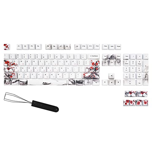 MOLGRIA Keycaps 110 Set for Full Size Mechanical Keyboard, Custom PBT OEM Profile Key caps Japanese Style with Keycap Puller for Cherry MX 104/87/71/61 60 Percent Keyboard(Plum Blossom)