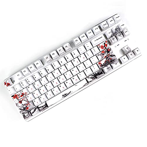 MOLGRIA Keycaps 110 Set for Full Size Mechanical Keyboard, Custom PBT OEM Profile Key caps Japanese Style with Keycap Puller for Cherry MX 104/87/71/61 60 Percent Keyboard(Plum Blossom)