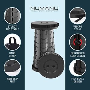 NUMANU Collapsible Stool with 3-in-1 Carry Bag - Lightweight, Sturdy, Retractable, Portable Telescopic Compact Folding Chair, Adjustable Seat or Foot Rest for Travel, Camping, BBQ, Queue - Max 400lbs