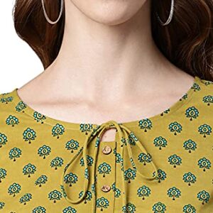 Janasya Indian Women's Green Cotton Tunic(JNE3688-TU-S)