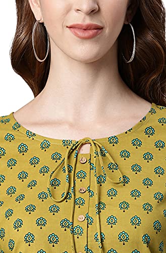 Janasya Indian Women's Green Cotton Tunic(JNE3688-TU-S)