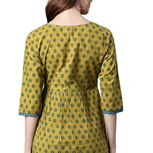 Janasya Indian Women's Green Cotton Tunic(JNE3688-TU-S)