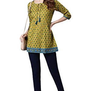 Janasya Indian Women's Green Cotton Tunic(JNE3688-TU-S)