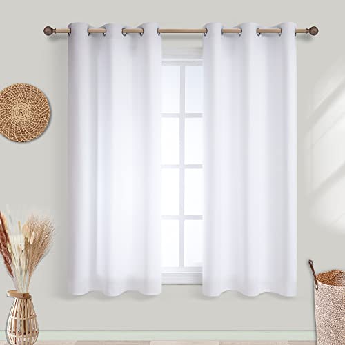 KOUFALL White Short Curtains for Small Bathroom Window Bedroom Room Darkening Half Blackout Grommet Kitchen Cafe Curtains 45 Inch Length