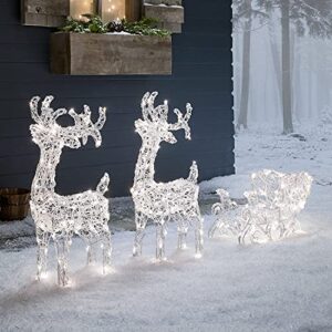 lights4fun, inc. set of 2 reindeer & sleigh 240 dual color led christmas light up figures decoration for indoor outdoor use