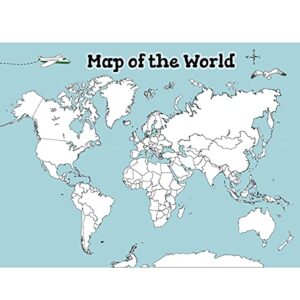 mwb blank world map poster for kids - educational world map poster with dry erase marker for classroom or home | earth wall map for kids | 18" x 24" laminated poster