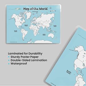 MWB Blank World Map Poster For Kids - Educational World Map Poster with Dry Erase Marker for Classroom or Home | Earth Wall Map for Kids | 18" x 24" Laminated Poster