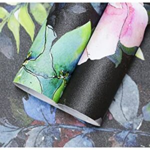 HAOKHOME 93153 Wild Spring Peel and Stick Wallpaper Bouquet Botanical Floral Black/Green/Pink Removable Stick on Home Decor 17.7in x 118in