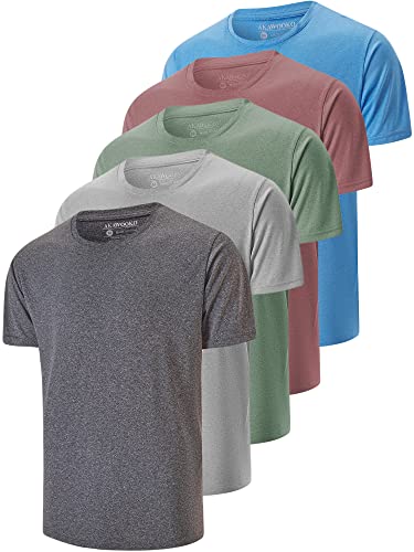 5 Pack Men's Dry Fit T Shirts, Athletic Running Gym Workout Short Sleeve Tee Shirts for Men (X-Large, Set 4)