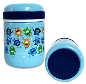 thermos for hot food, kids lunch insulated stainless steel wide mouth jar, boys soup container, toddlers day care pre-school, leakproof easy grip thermal vacuum seal 10 oz 300 ml (blue mini monster)