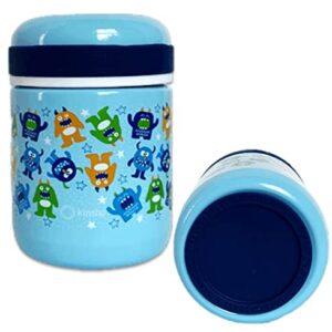 Thermos for Hot Food, Kids Lunch Insulated Stainless Steel Wide Mouth Jar, Boys Soup Container, Toddlers Day Care Pre-School, Leakproof Easy Grip Thermal Vacuum Seal 10 oz 300 ML (Blue Mini Monster)