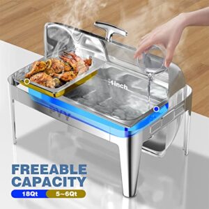 PYY 9 Quart Roll Top Chafing Dish, Rectangular Visible Stainless Steel Chafer for Catering, Commercial Chafer for Wedding, Parties, Banquet, Events(3 Third Pans)