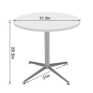 SENGLIDA White Dining Table Round Small Office Table Conference Table Coffee Meeting Table w/Stainless Steel X-Shaped Pedestal for Office Boardroom Kitchen Living Room 31.5 inch